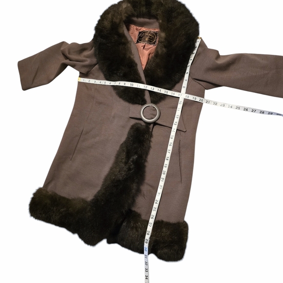 I. J. Fox Cleveland Brown Pure Wool Fur Trim Snap Button Vintage Coat L - Picture 5 of 7